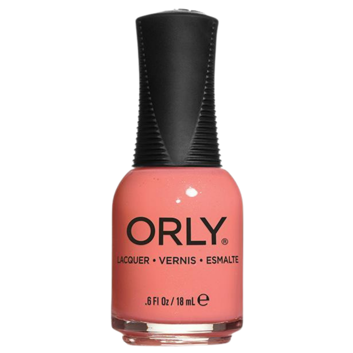 Orly nail polish bottle with a coral color on a white background