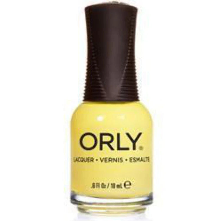 Orly nail polish bottle with yellow color on a white background