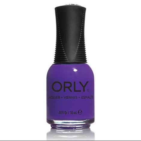 Orly nail polish bottle with purple polish on a white background