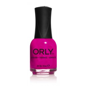 Orly nail polish bottle with pink polish on a white background