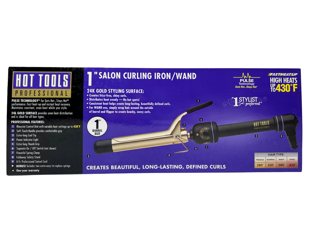 HOT TOOLS Professional 24K Gold 1" Salon Curling Iron/Wand