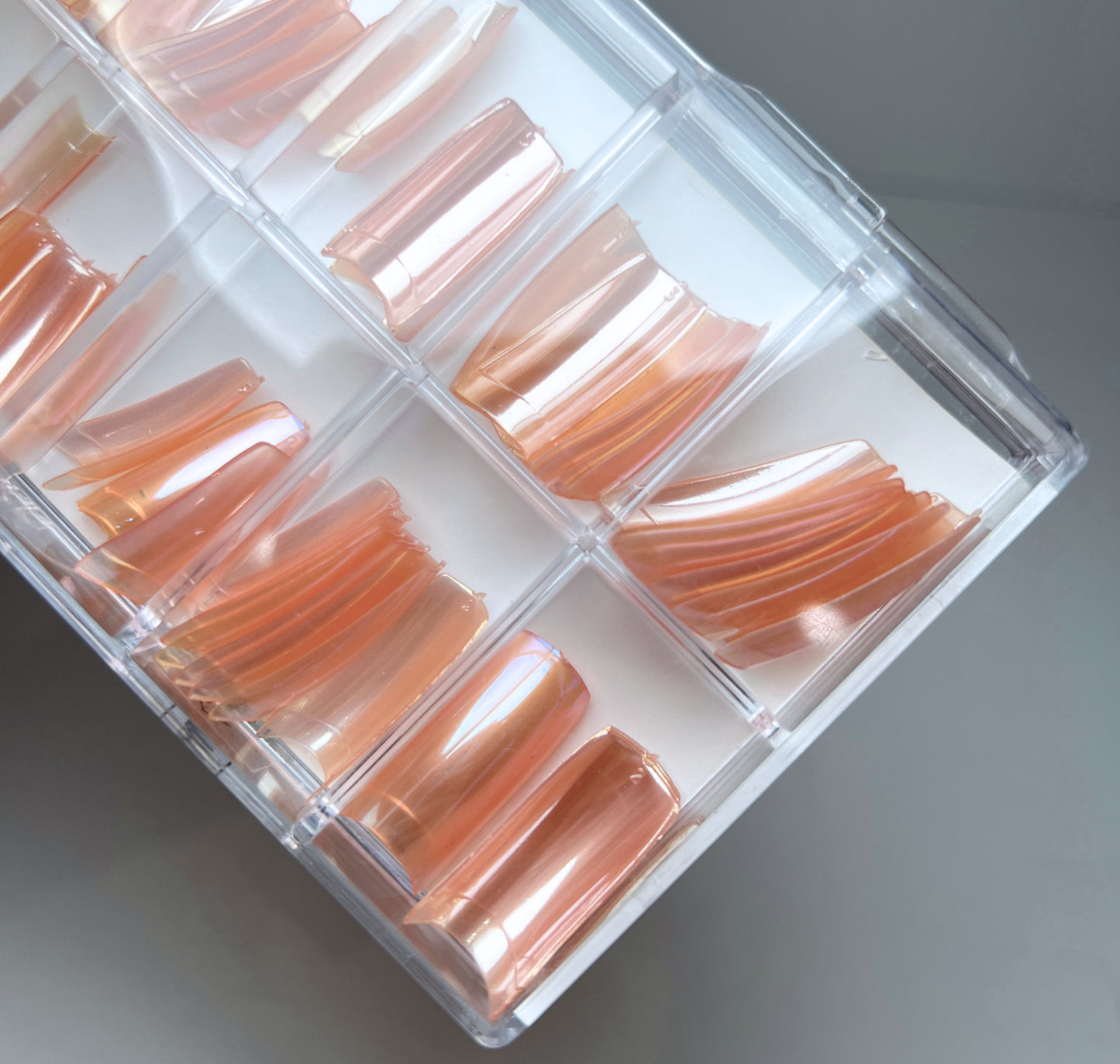 Fashion Design Nail Tips 70pc - Jelly Peach Pink Iridescent Chrome