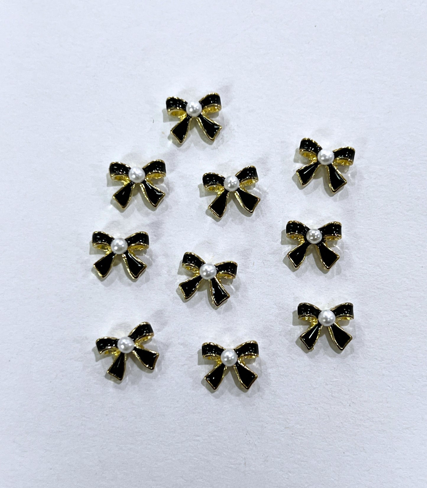 Gold Metal Ribbon Bow Charms - Black