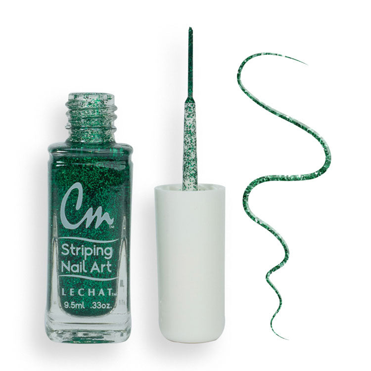 LECHAT CM Striping Nail Art Polish 0.33oz - Green Glitter #CM33