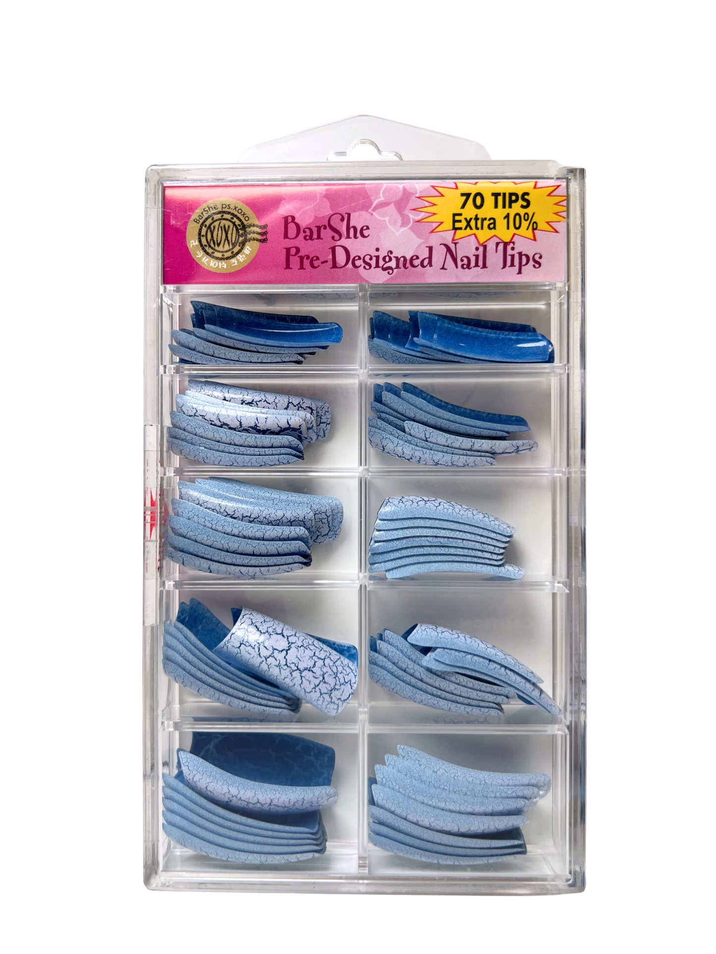 BarShe Pre-Designed Nail Tips 70pc - Blue Crackle