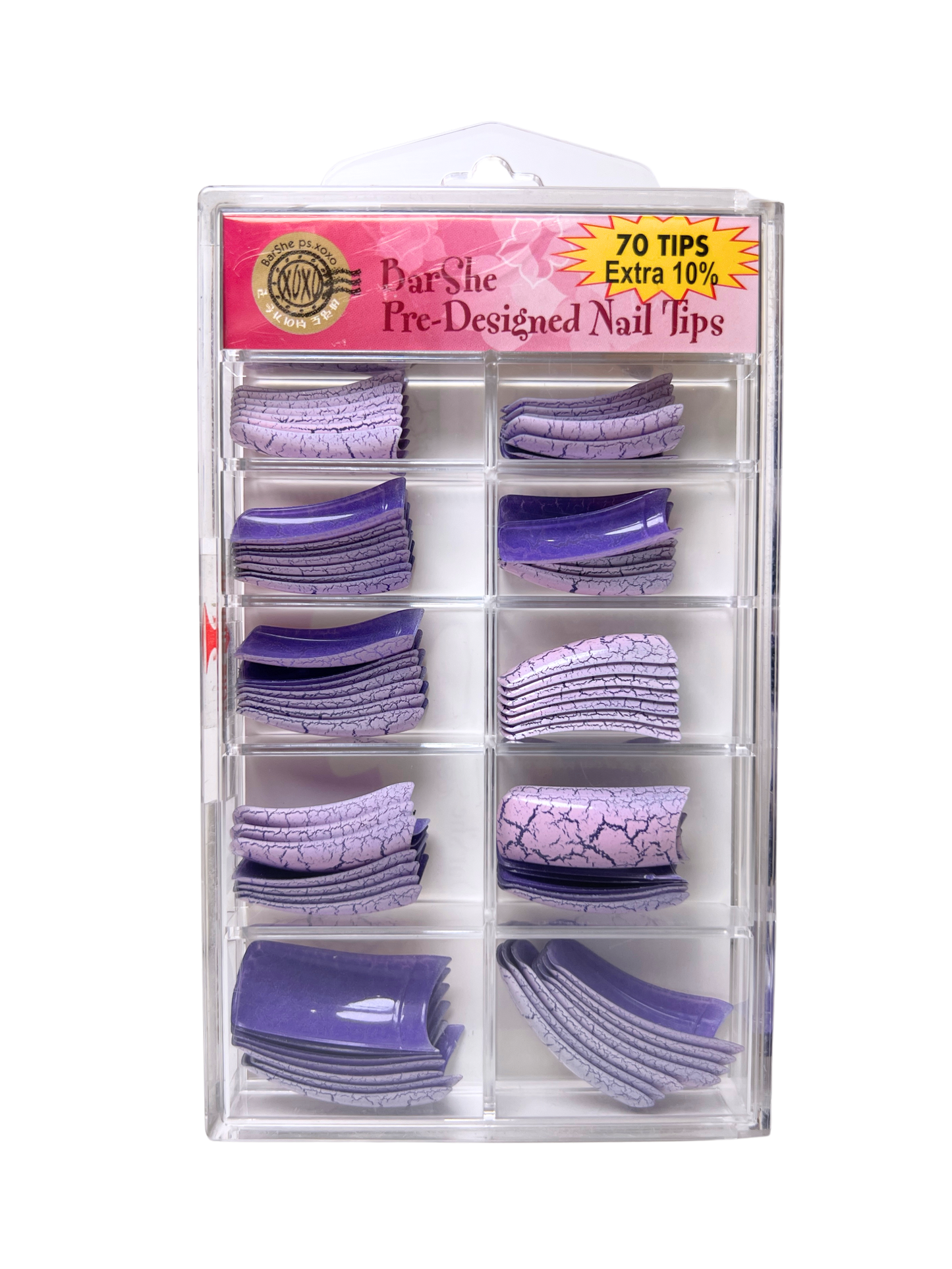 BarShe Pre-Designed Nail Tips 70pc - Purple Crackle