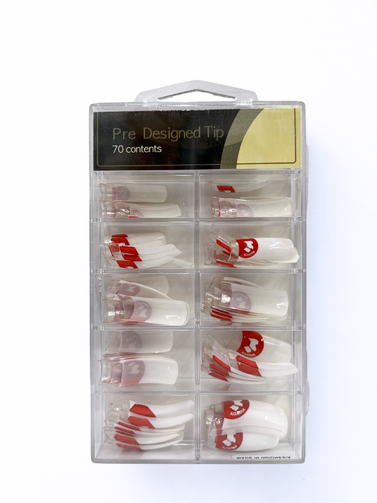 Pre-Designed Nail Tips 70pc - Agatha Red