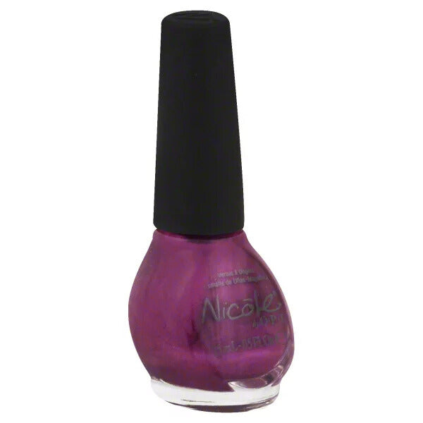 purple nail polish bottle with a black cap over a white background