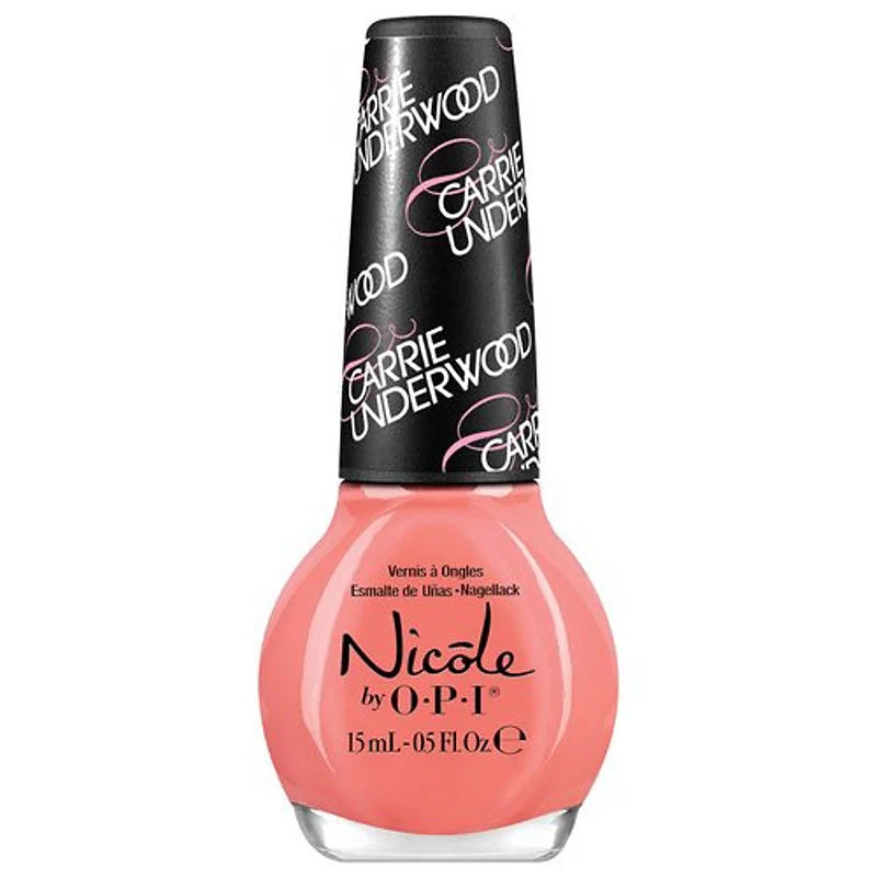 Nicole by OPI nail polish bottle with pink color and black label on a white background