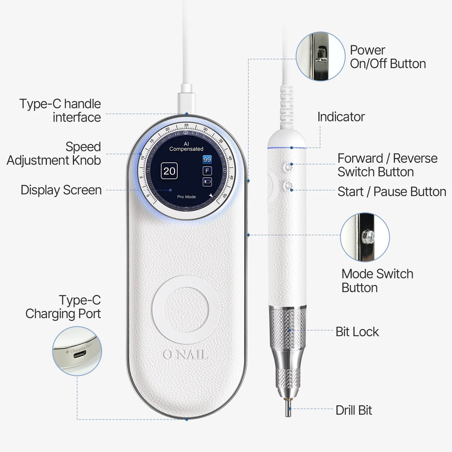 O NAIL AI Precision Nail Drill - Light Purple