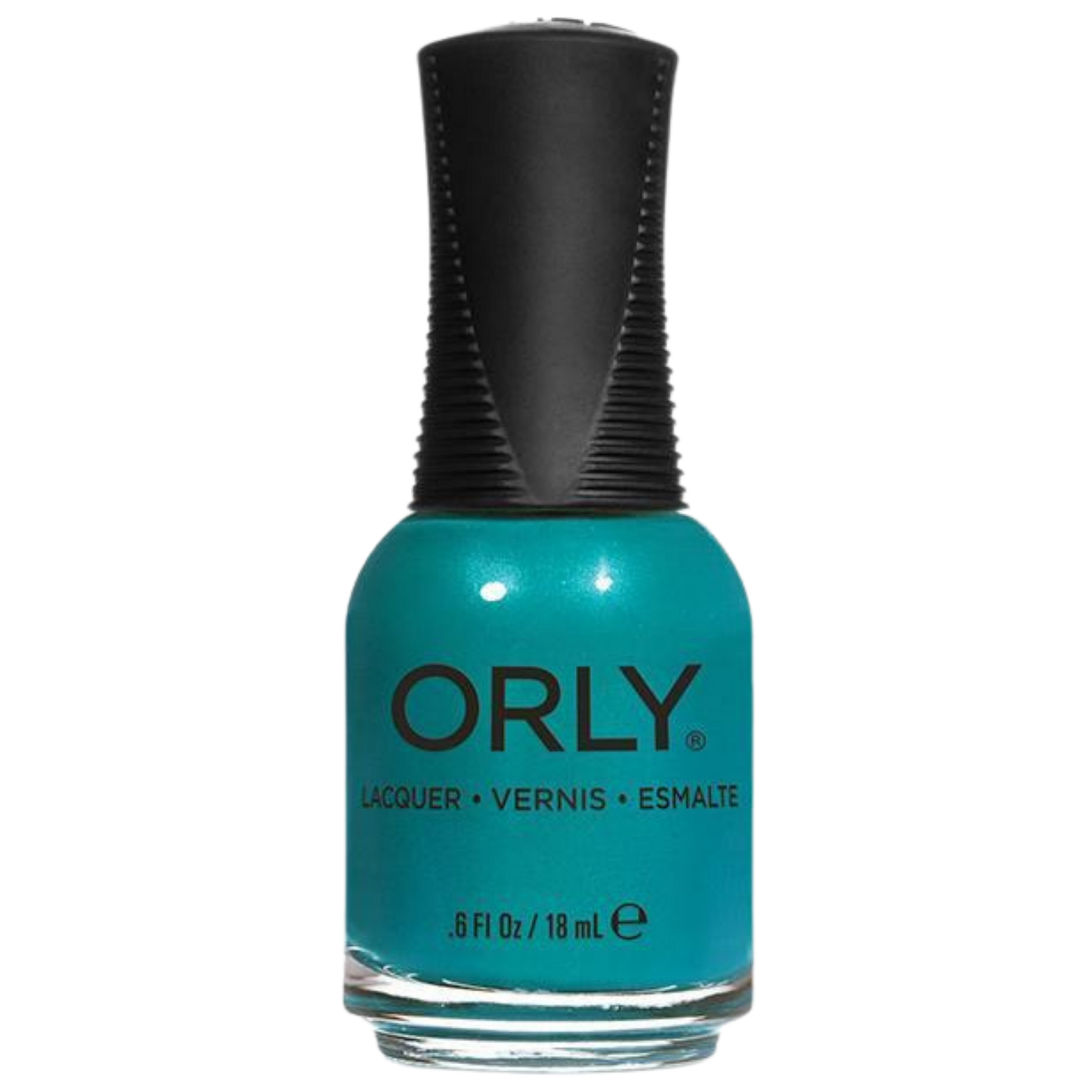 teal nail polish with black grip cap over a white background
