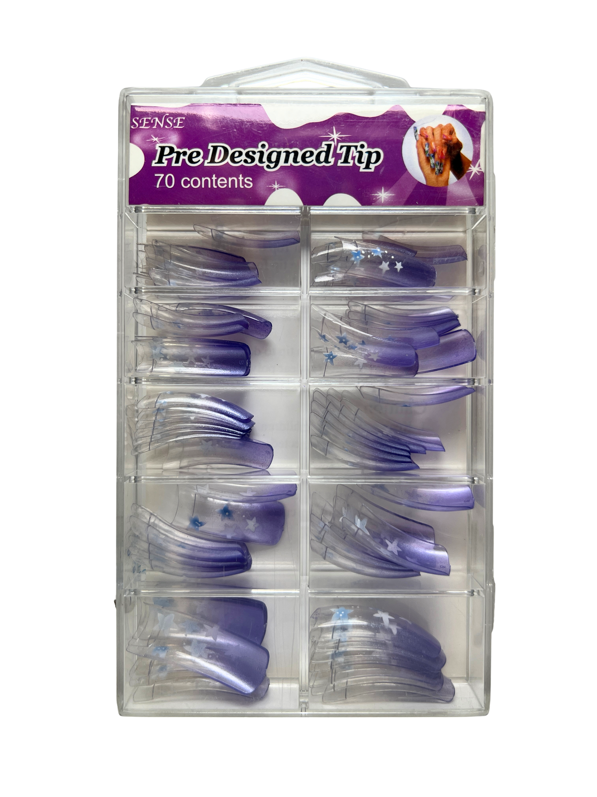 SENSE Pre-Designed Nail Tips 70pc - Purple Airbrush Gradient w/ Stars