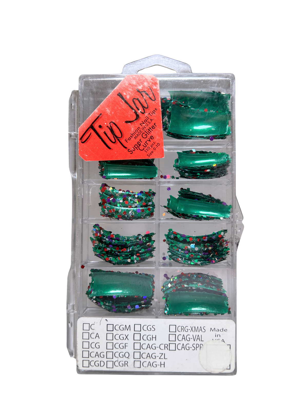 Tip Jar Fashion Nail Tips Super Glitter Curve 110pc - Green Tips/Mix Multi Glitter