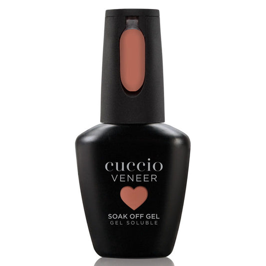 Cuccio Veneer soak off gel bottle with a pink heart on a white background