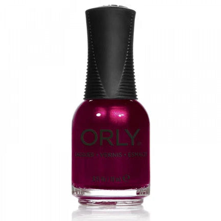 dark red metallic nail polish with black cap on white background