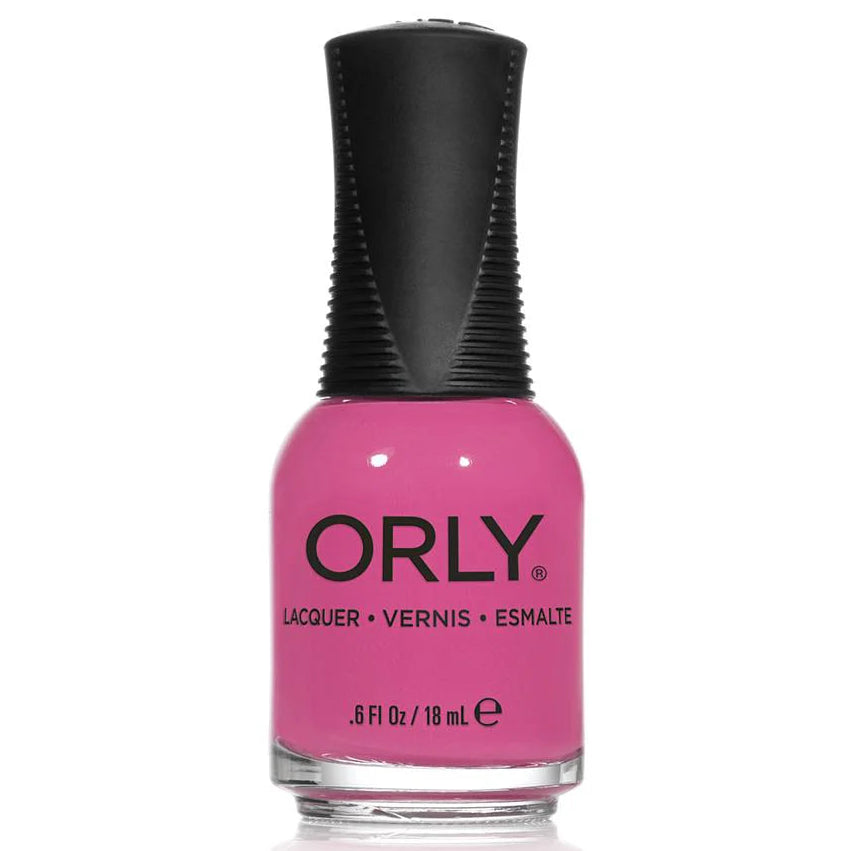 pink nail polish with black cap on white background