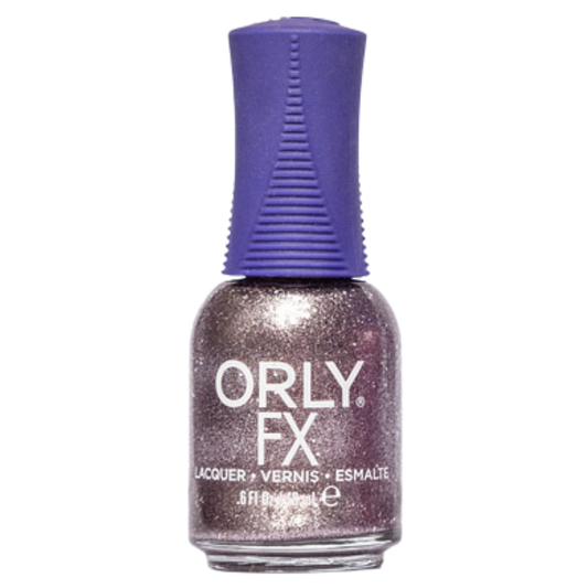light purple glitter nail polish with purple cap on a white background