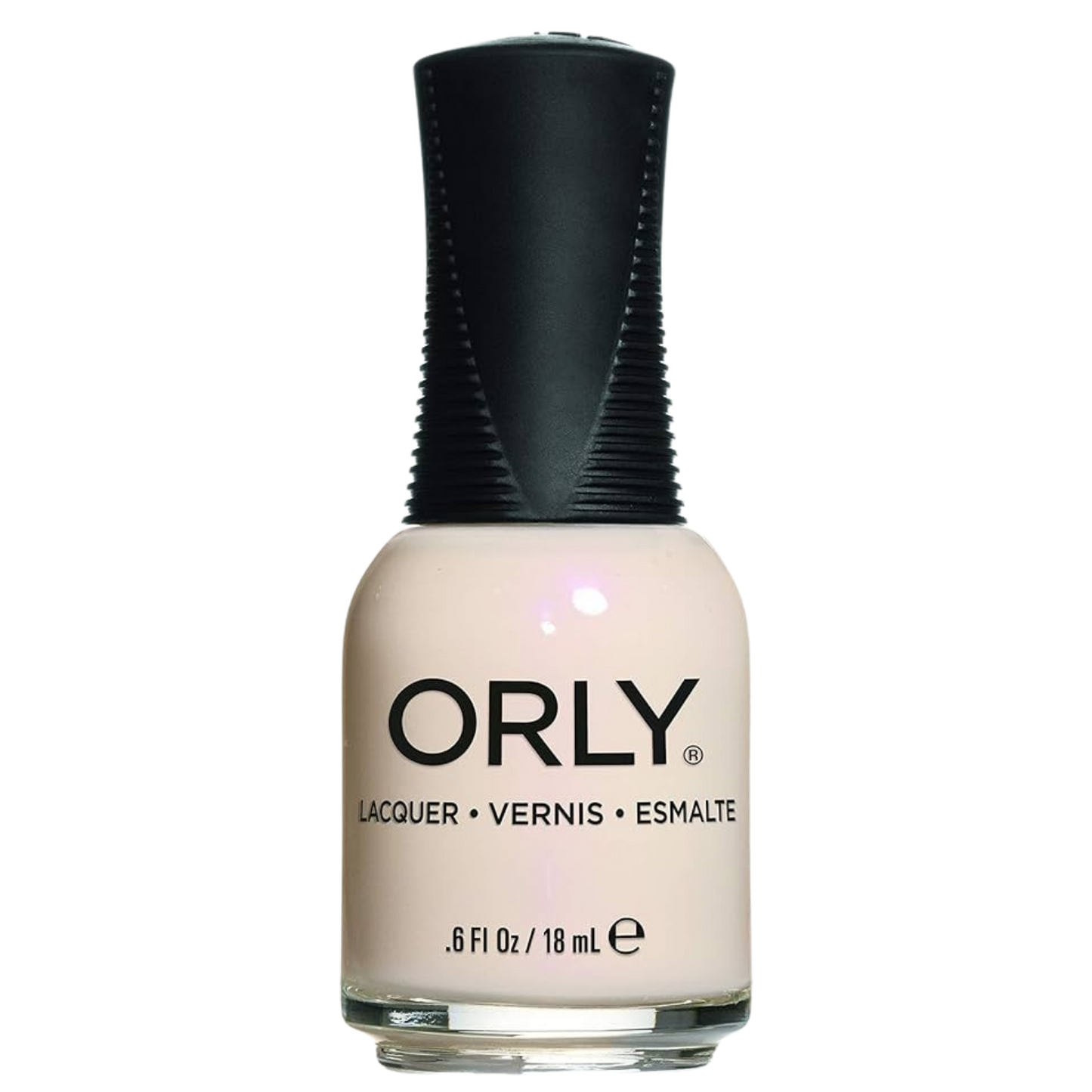 light beige nail polish with black cap on a white background