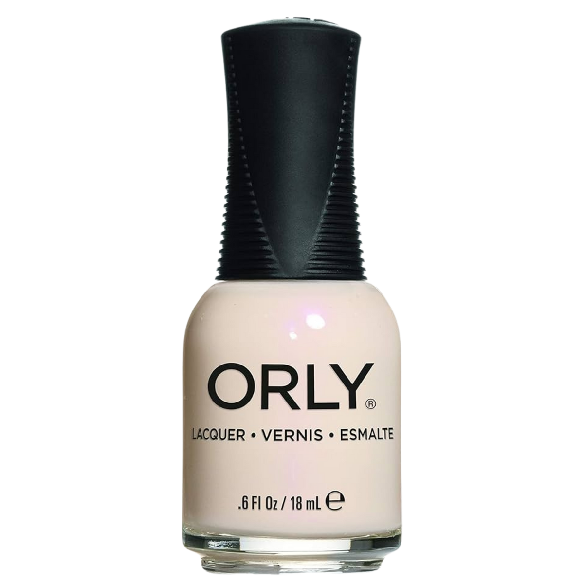light beige nail polish with black cap on a white background
