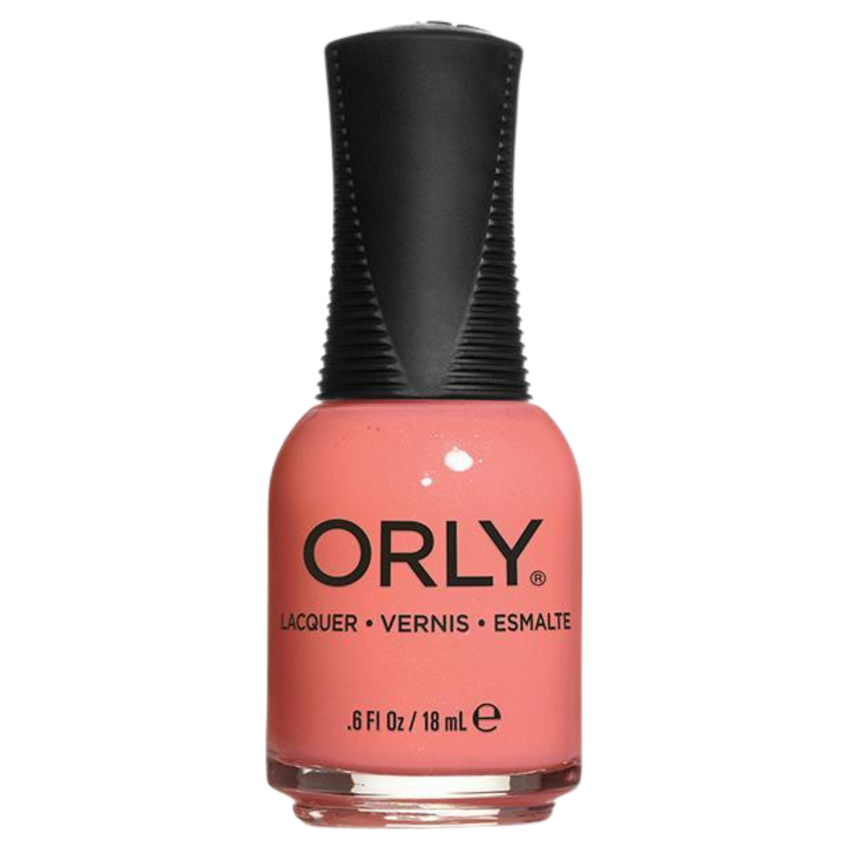 Orly nail polish bottle with a coral color on a white background