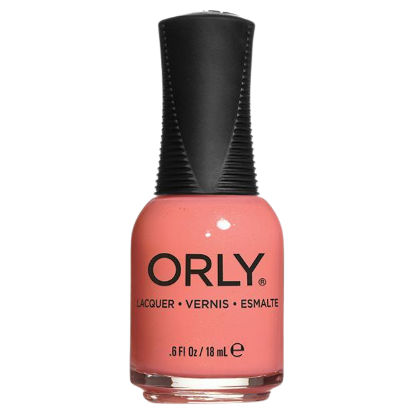Orly nail polish bottle with a coral color on a white background