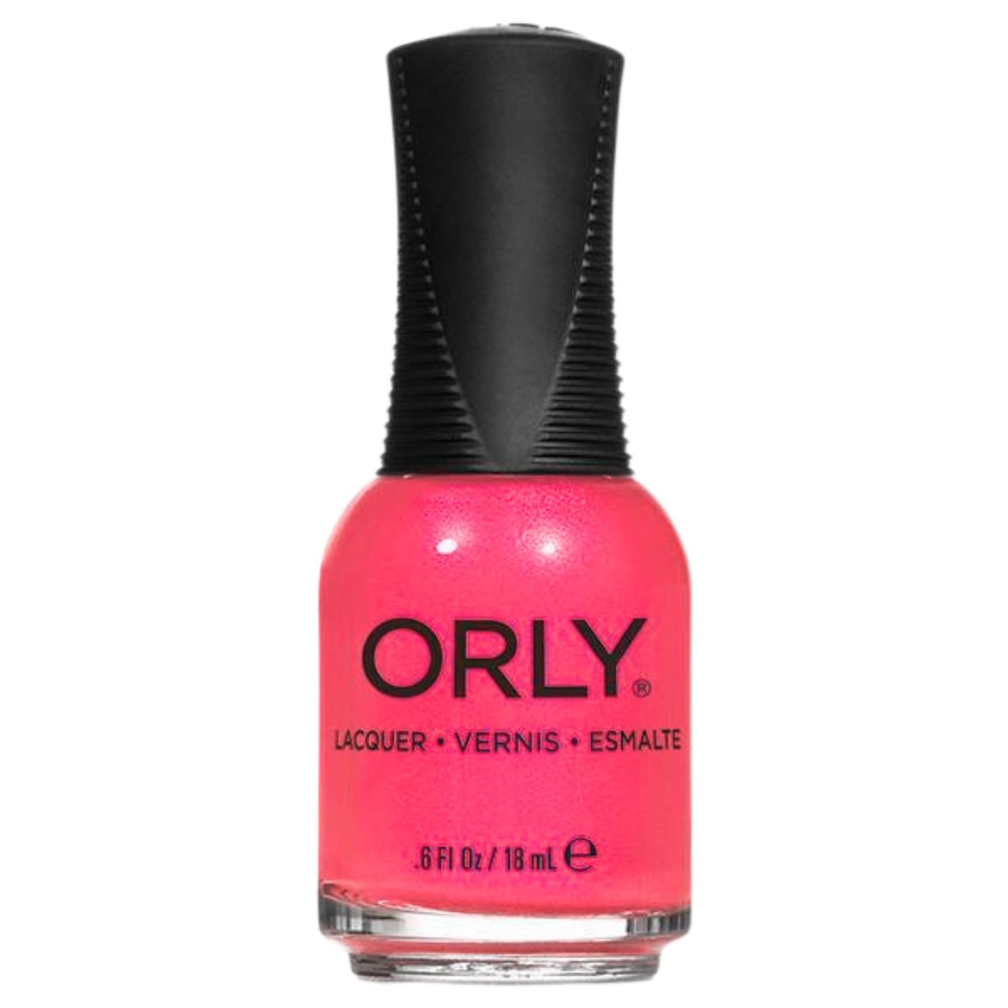 pink nail polish with black cap on a white background