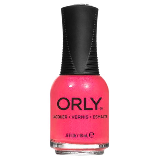 pink nail polish with black cap on a white background
