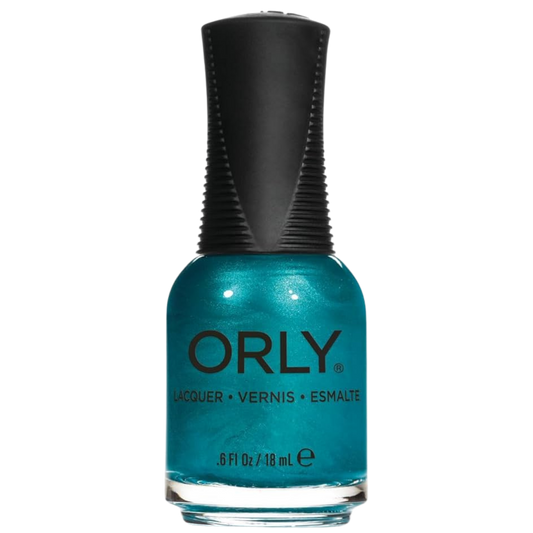 Orly teal nail polish bottle on a white background