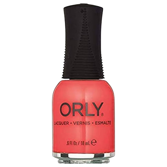 Orly nail polish bottle with coral color on a white background
