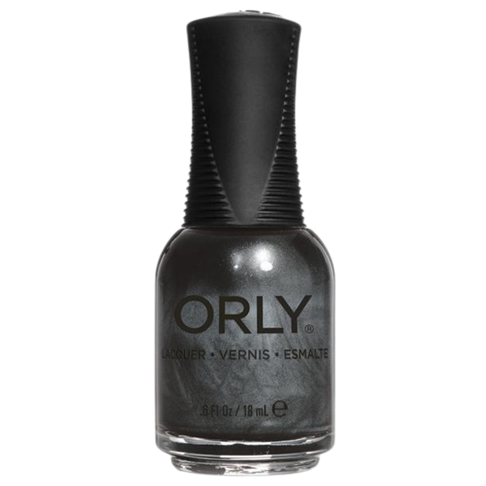 Orly nail polish bottle with black cap on a white background