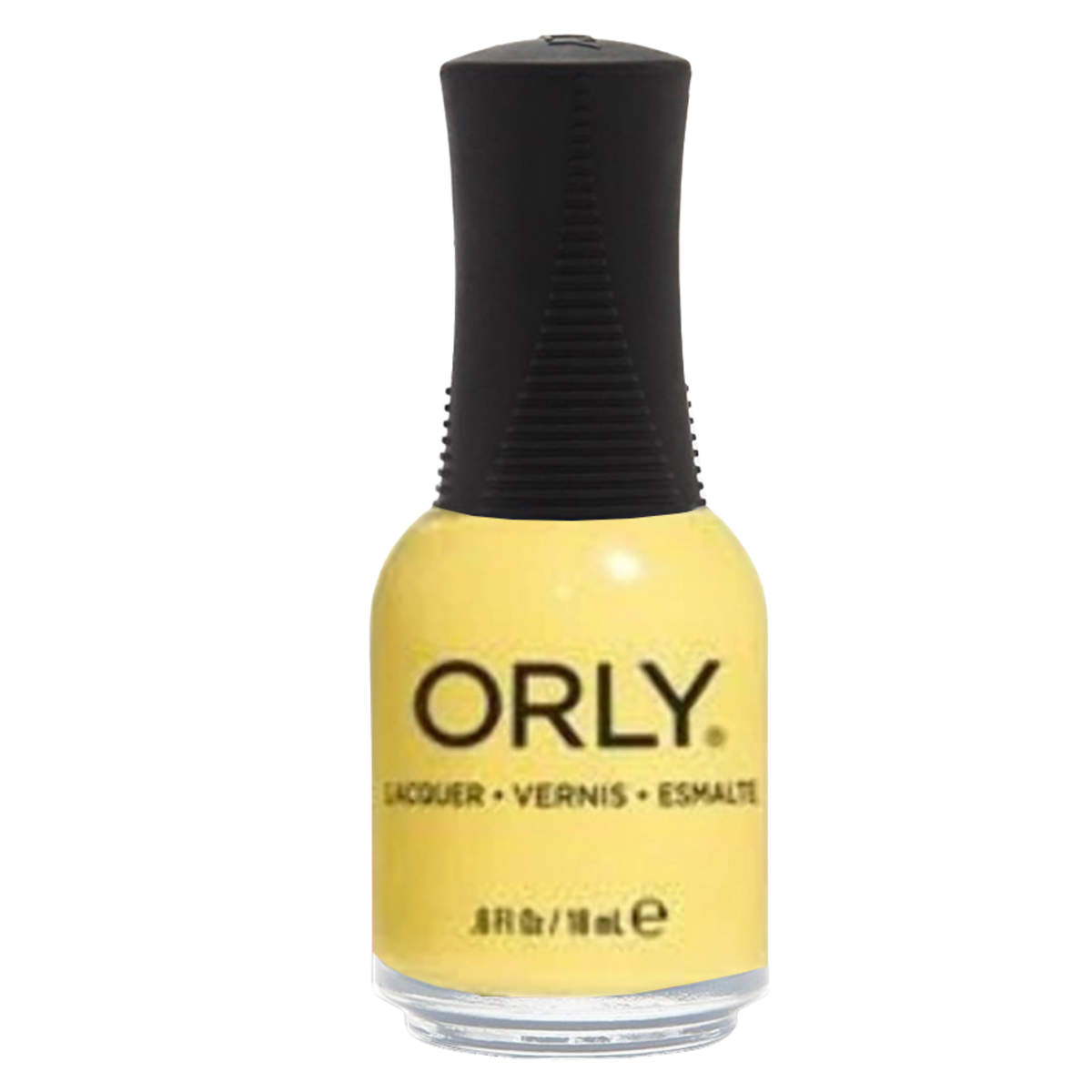 Orly nail polish bottle with yellow color on a white background