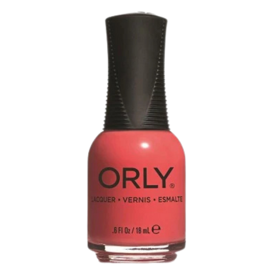 Orly nail polish bottle with coral color on a white background