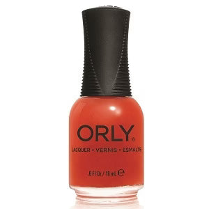 orange nail polish with black cap on a white background