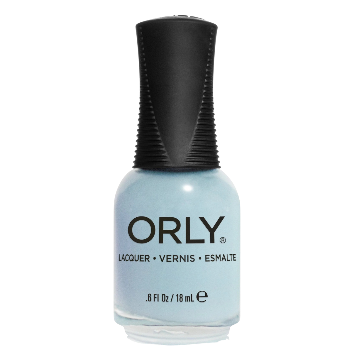Orly nail polish bottle with black cap on a white background