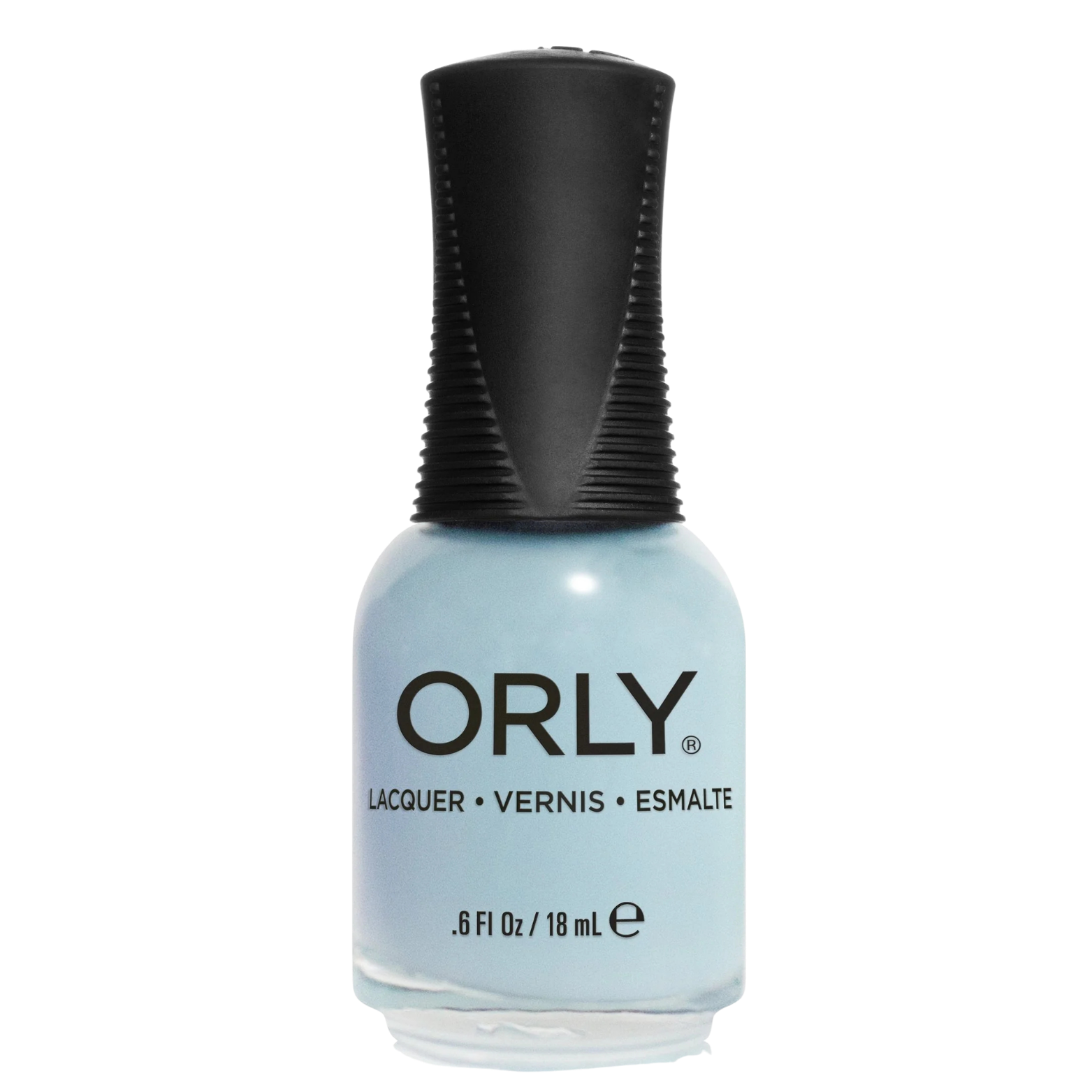 Orly nail polish bottle with black cap on a white background