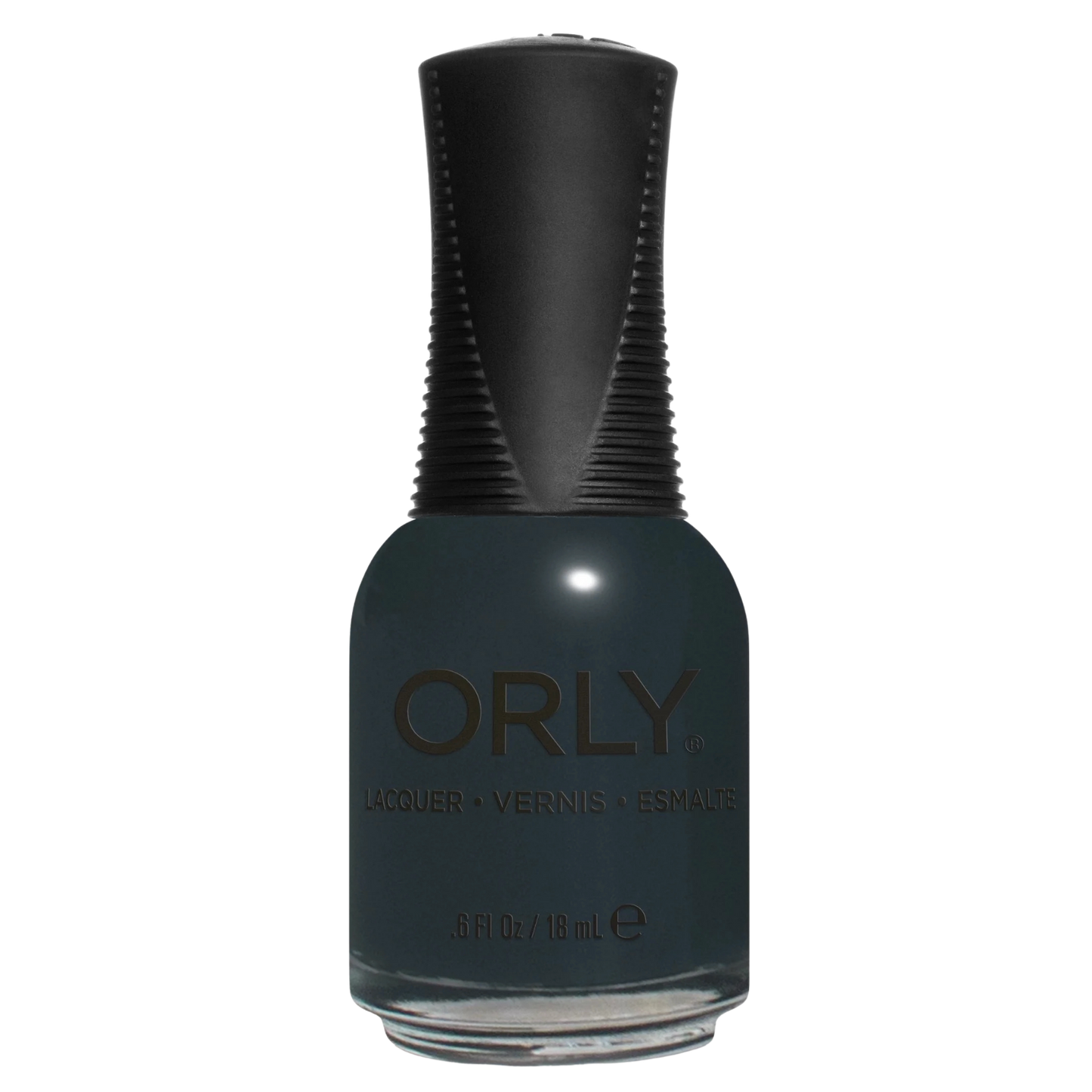Orly nail polish bottle with black cap on a white background