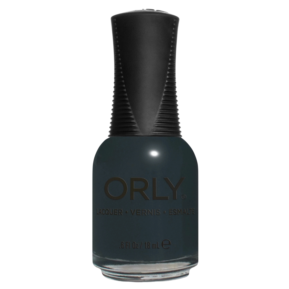 Orly nail polish bottle with black cap on a white background