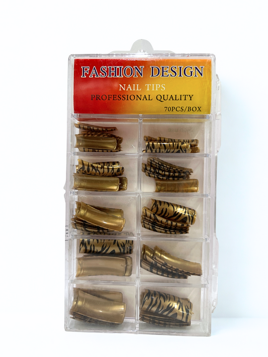 Fashion Design Nail Tips 70pc - Gold Zebra