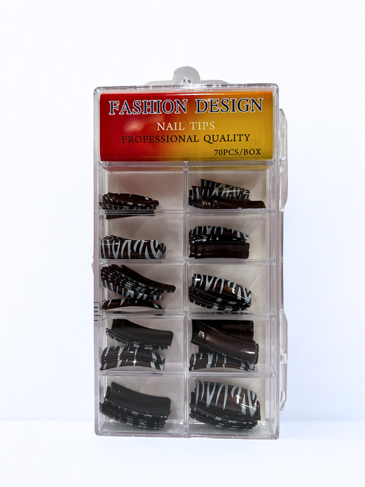 Fashion Design Nail Tips 70pc - Brown Zebra