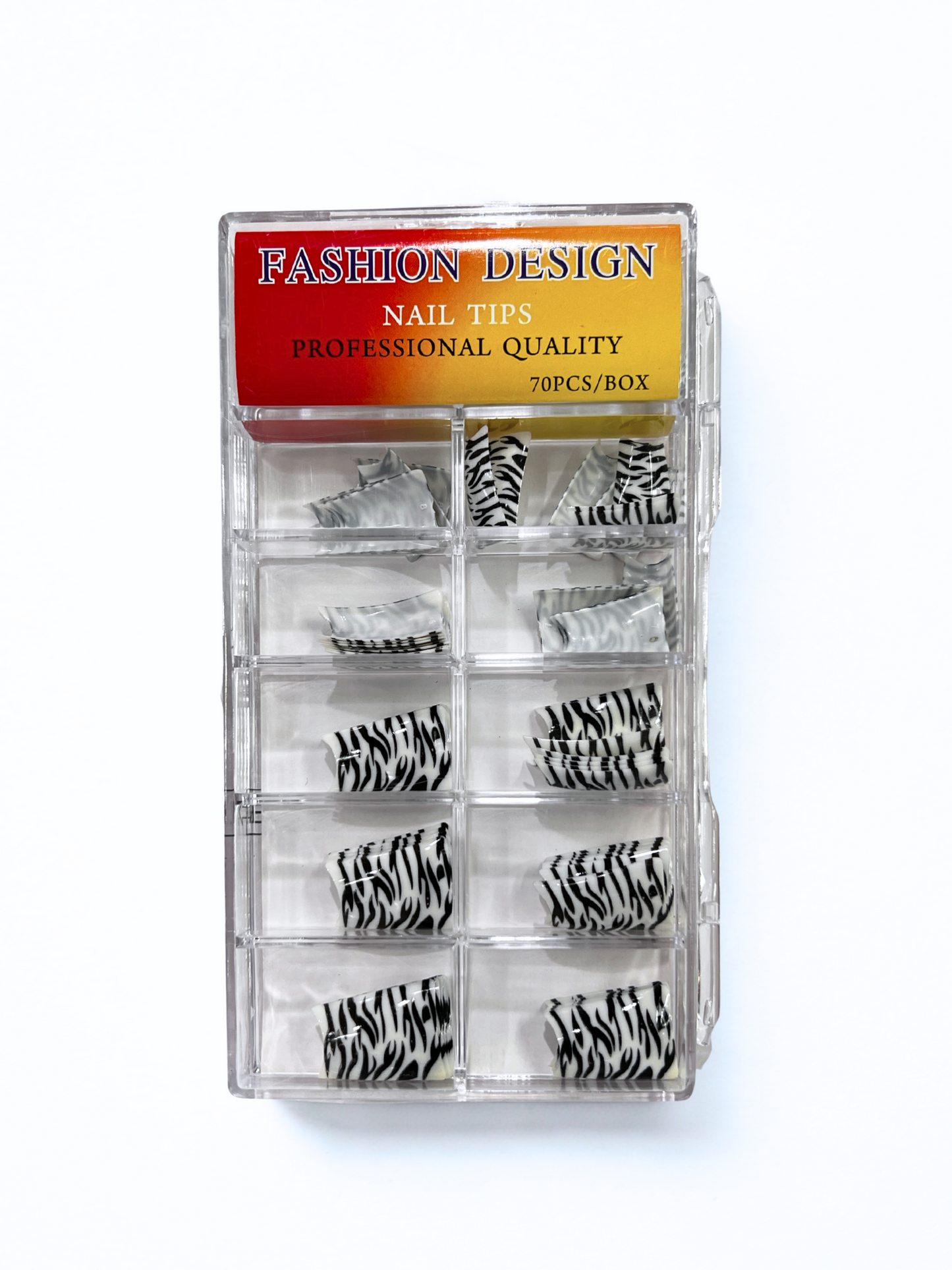 Fashion Design Nail Tips 70pc - Black + White Zebra (Duck Tips)