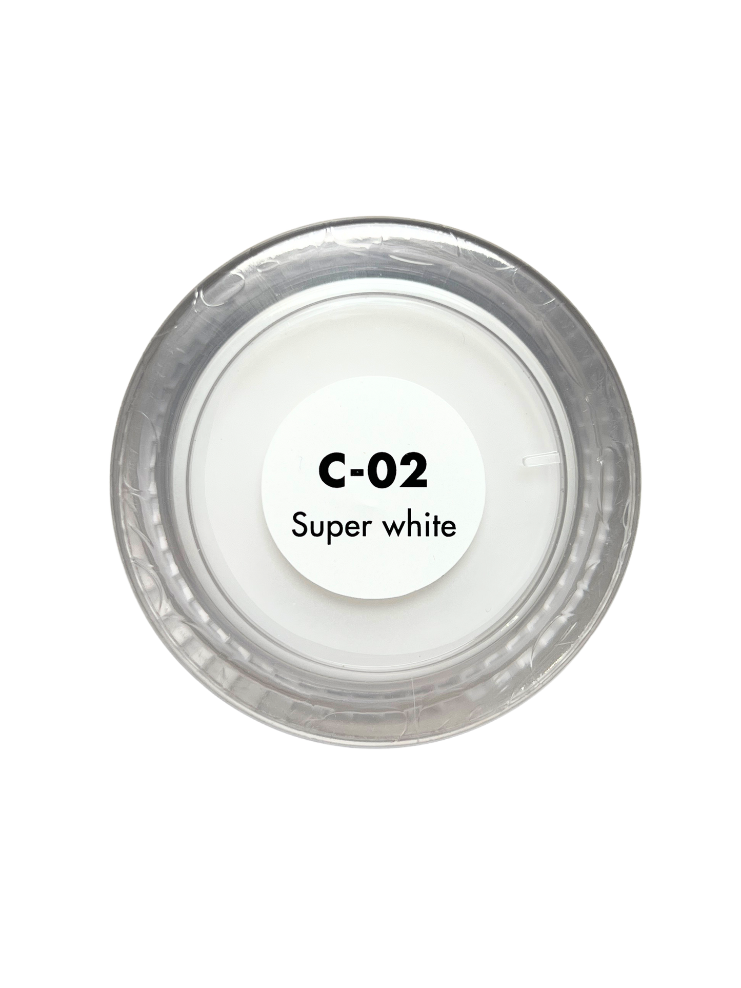 Super white color sample with a label on a white background