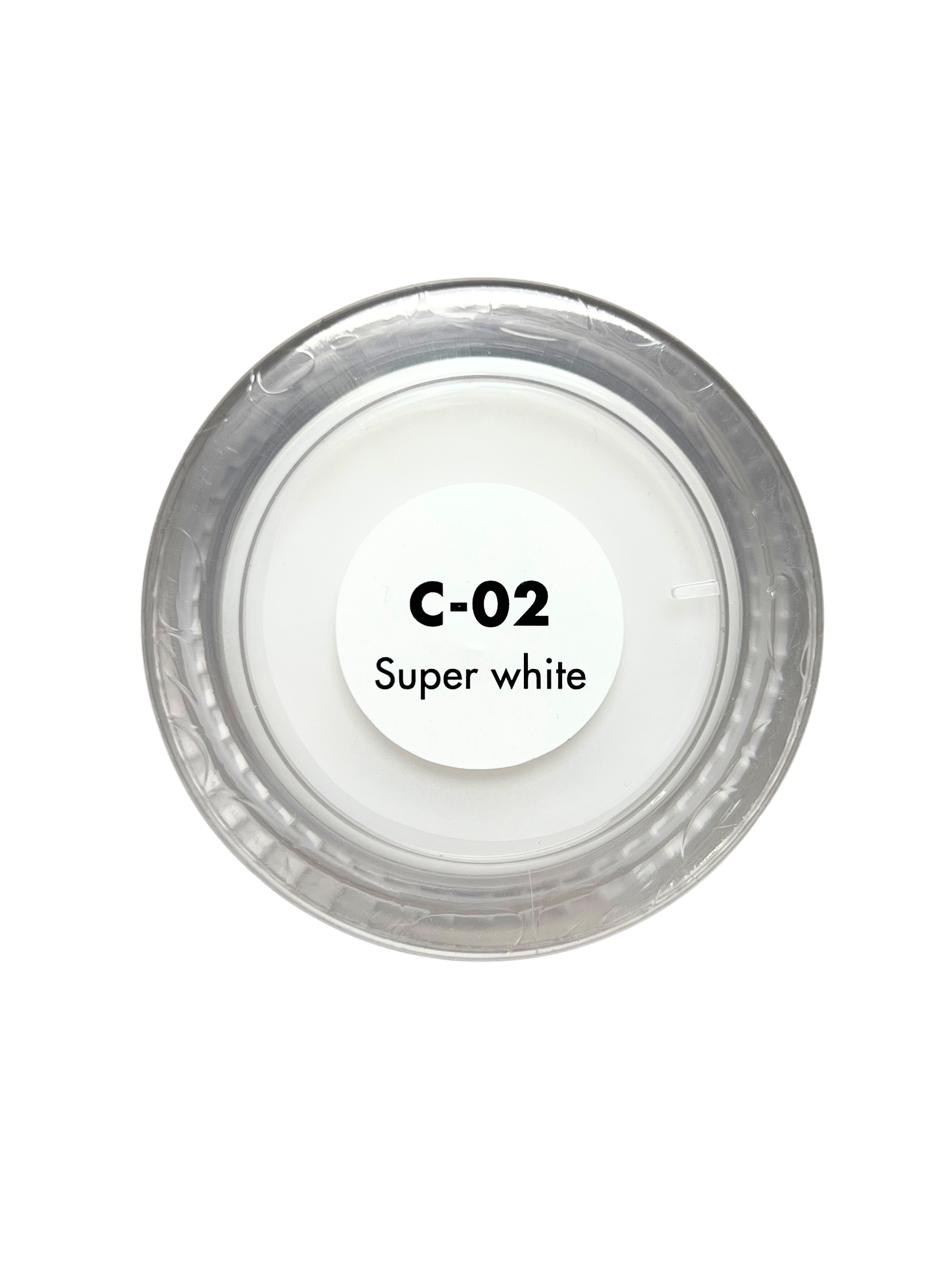 Super white color sample with a label on a white background