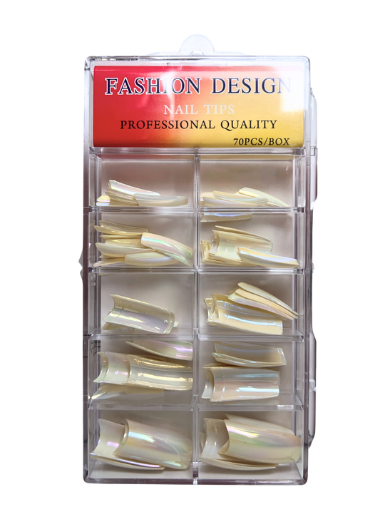 Fashion Design Nail Tips 70pc - Pearl Chrome