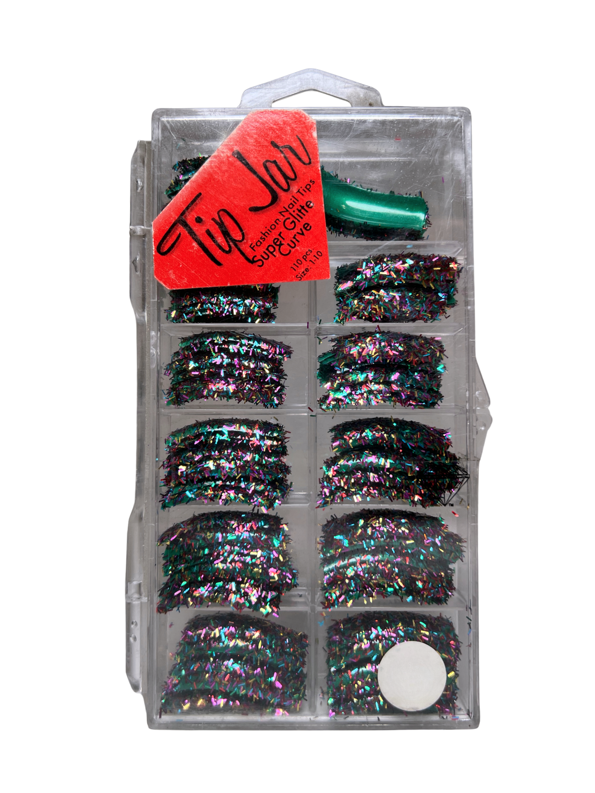 Tip Jar Fashion Nail Tips Super Glitter Curve 110pc - Green Tips/Mix Confetti Glitter