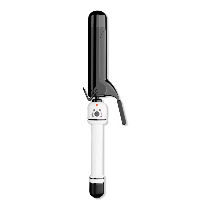 White and black hair curling iron on a white background