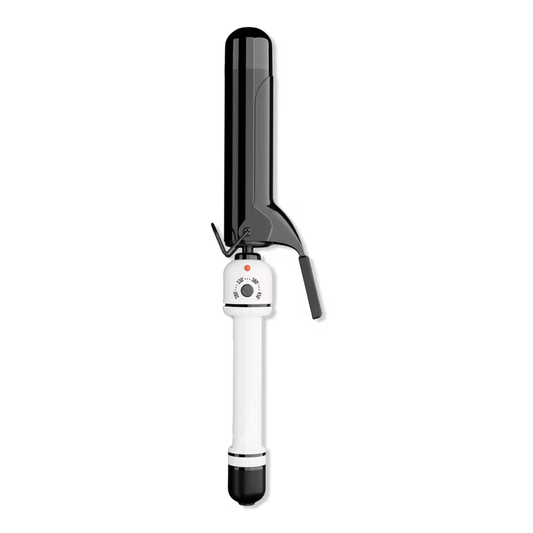 White and black hair curling iron on a white background