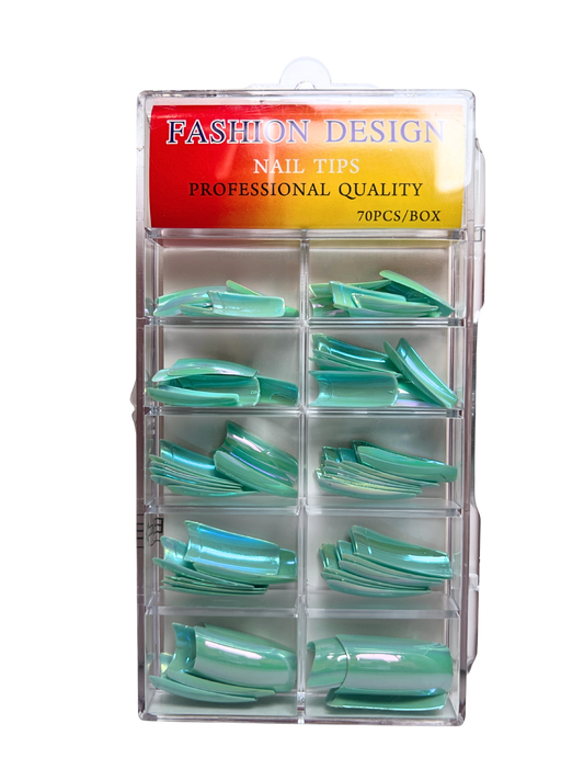 Fashion Design Nail Tips 70pc - Teal Chrome