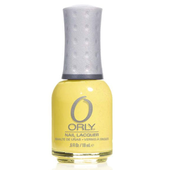 yellow orly nail polish with a gray cap on a white background