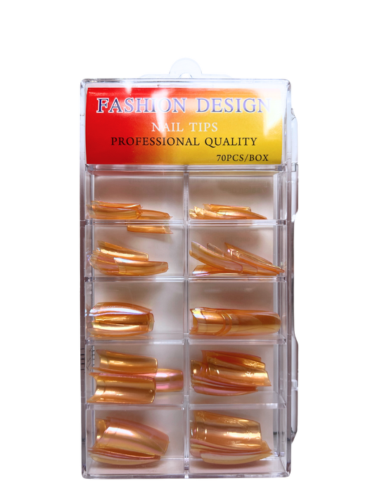 Fashion Design Nail Tips 70pc - Jelly Amber Orange Chrome