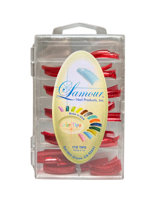 Lamour Nail Products Color Tips 110pc - Jelly Glitter Red